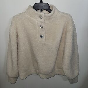 Express Cream Rhinestone Jewel Button Embellished Sherpa Sweater Top, Size S